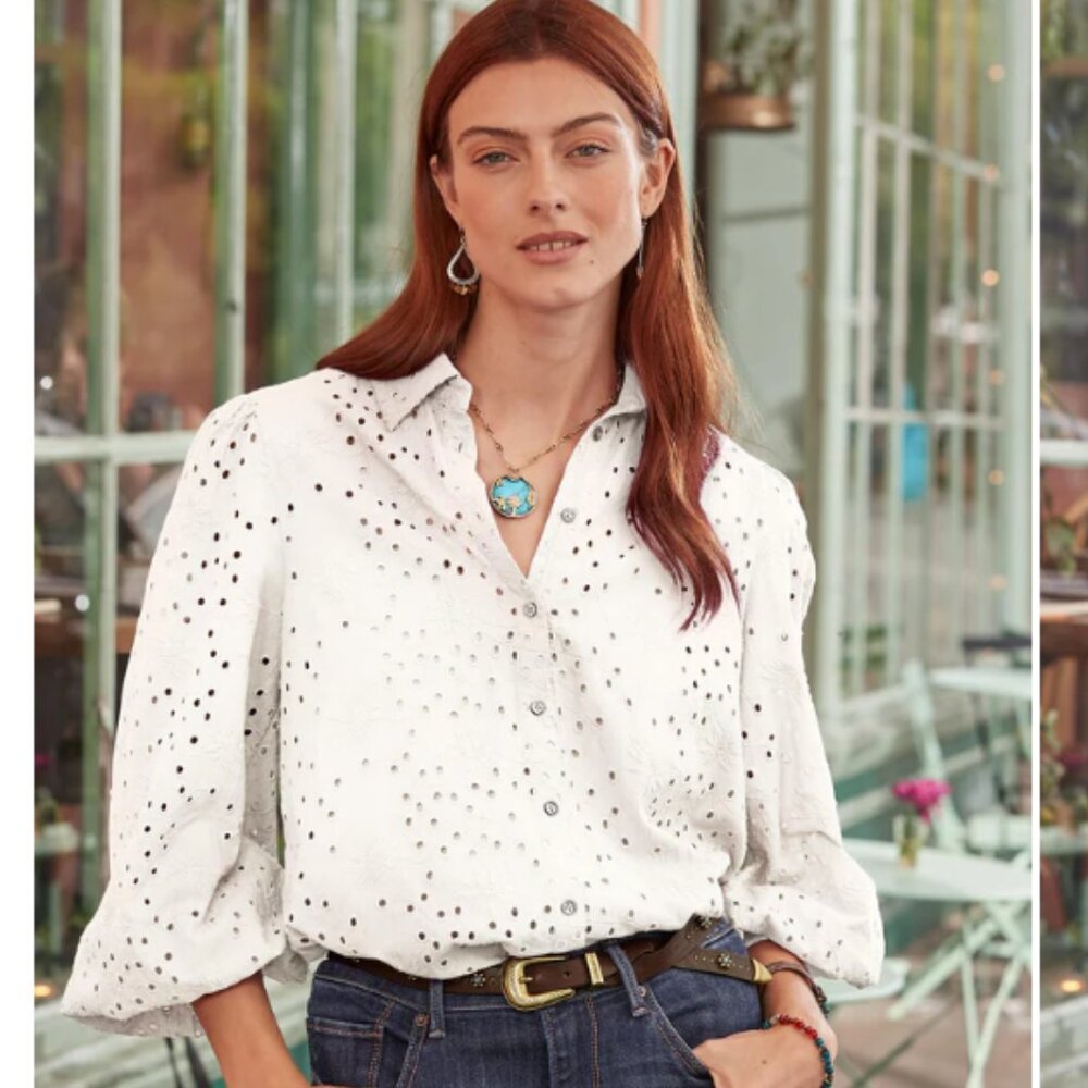 Sundance Celestine Eyelet Button Down Shirt NWT in White XS